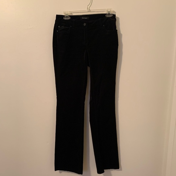 WHBM Black Velour Feel Pants with beaded design on pockets - Picture 2 of 7